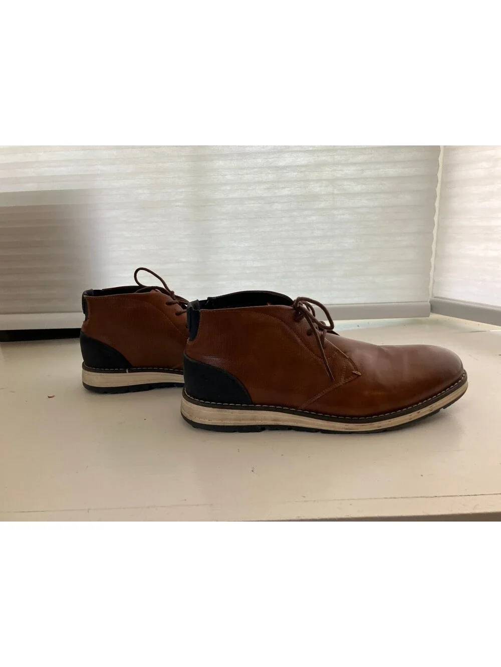 Crevo Albany Mens 11 Derby Shoes Tan Brown Navy Lace Up Casual Oxfords Shoes